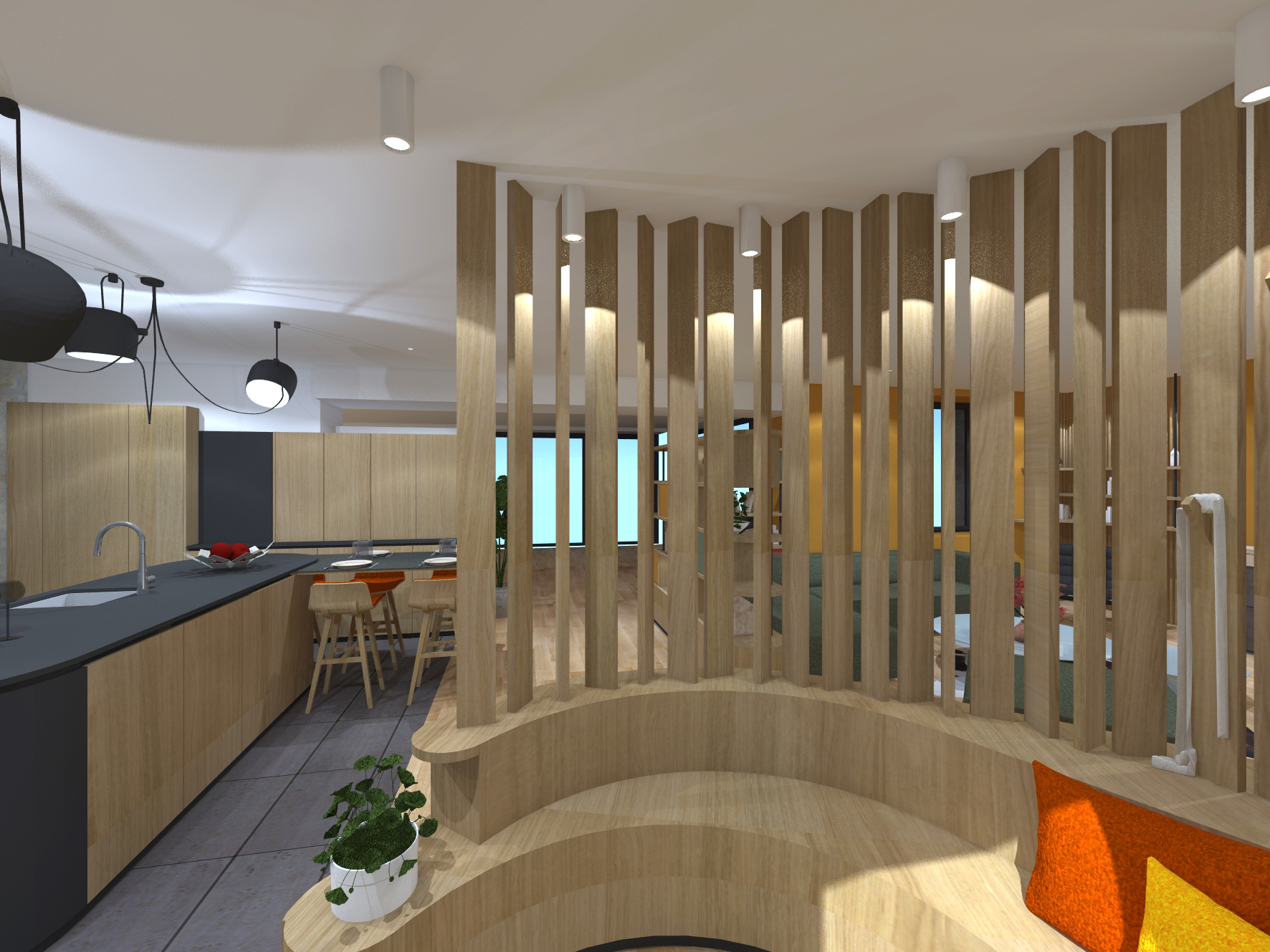 Restructuration d'une pièce de vie & mise à distance de l'entrée / ALK